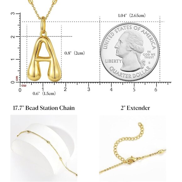 Adjustable Bead Chain Bubble Letter Necklace in 14K Gold - Thoughtful Gift Idea - Picture 6 of 8